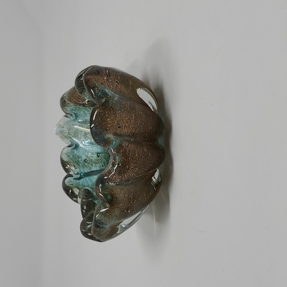 Murano Like Glass Ultramarine Gold Flecking Sculptured Bowl Barovier & Toso MCM - Picture 4 of 8